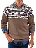 Runcati Herren Pullover Weihnachten Strickpullover Rundhals Fair Isle Sweater Langarm Männer Winter Basic Casual Pulli,Kaffee,M