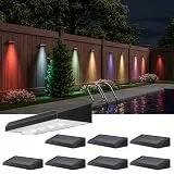 JACKYLED Solar Wandleuchte Aussen, RGB Solarlampen für Außen, 4 Linsenscheinwerfer LED Solar Zaunleuchten für Außen, Solarwandleuchten für Garten, Zaun, Terrasse (8 Stück)