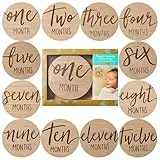 Kate & Milo Baby Monthly Milestone Marker Discs - Classic Cursive Script Wooden Discs with Reversible Photo Props for Baby Announcement and Milestones, Gender-Neutral Gift for Newborn Boy and Girl