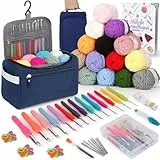 Coopay 73 Stück Häkelset für Anfänger, Tragbar Häkelnadel Set mit 15 Wolle, Tasche, Häkelzubehör, 2,0-10 mm Ergonomische Häkelnadeln mit Lang Weicher Griff, Praktische Häkelnadel Set, Dunkelblau