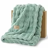 BEDSURE Kuscheldecke Flauschig Bubble Decke - Geschenke für Frauen Sofadecke, Wolldecke & Fleecedecke, Deko Weiche Warme Decke für Zimmer, Wohn- & Kuscheldecken, Tagesdecke, Grün, 150x200 cm