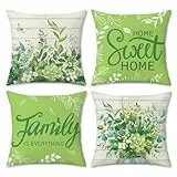 COZZSNUGE Eukalyptus Blätter Sommer Kissenbezüge 45 x 45 cm, Grün Pflanzen Frühling Polyester Dekorative Kissenhülle Zierkissenbezüge für Sofa Wohnzimmer Zuhause 4er Set