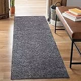 carpet city Shaggy Hochflor Teppich - Läufer 80x300 cm - Anthrazit - Langflor Flurteppich - Einfarbig Uni Modern - Flauschig-Weiche Teppiche Schlafzimmer Deko