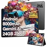 2026 Tablet 10 Zoll Android Octa Core mit 24 GB RAM + 256 GB ROM (2 TB TF) | 5G + 2,4 G WiFi | FHD | GMS | Bluetooth 5.0 | 8 MP + 5 MP | Typ C, Tablet mit Schutzhülle, Tastatur und Maus – Schwarz