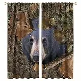 SHElifestyle Camo Black Bear Vorhänge, Wildlife Bear Tier Wald Fensterbehandlungen Camouflage Wald Moos Jagd Land Lodge Hütte Fenstervorhänge für Schlafzimmer Wohnzimmer 106,7 x 114,3 cm