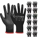 HPHST PU Besichtet Arbeitshandschuhe, 12 Paar Arbeit Handschuhe für Herren und Damen rutschfeste Montagehandschuhe Gartenhandschuhe mit PU-Beschichtung für Bauarbeiter Mechaniker, Schwarz (Medium)
