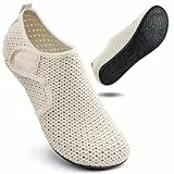 WateLves Wasserschuhe Badeschuhe Schwimmschuhe Aquaschuhe Herren Damen Pool Sandstrand Tauchen Surfen Schnelltrocknend Unisex(Beige 39)