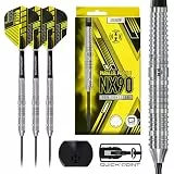 Harrows NX90 Parallel Shape Darts Set (23g) I Professional Darts 90% Tungsten Steel Tip Darts-Set mit Quick Point Change System I 10-teiliges Set mit schwarzen Supergrip Midi Schäften & NX90 Flights