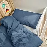 Laleni Kinderbettwäsche 100x135 cm aus Baumwolle - Musselin Bettwäsche Kinder 100 x 135 cm + Kissenbezug 40x60 cm - Oeko-TEX zert. Musselin Bettwäsche Baby - Musselin Bettwäsche 100x135 Dunkelblau