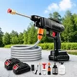 Teodute 21V 1500W Akku Hochdruckreiniger, Hochdruckreiniger Pistole mit 5M Schlauch & 2 Düsen, 2 Batterien, Hochdruckpistole für Gartenschlauch Auto Terrassen Bodenreinigung (Ohne Eimer)