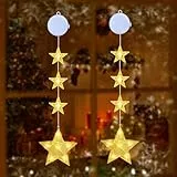 Qedertek Weihnachtsbeleuchtung Fenster Innen, 2 Stück Stern Fenster Beleuchtet mit Batteriebetriebene, Timer, 2 Modi, Warmweiß LED Lichtervorhang für Kinderzimmer Hochzeit Party Weihnachten Deko
