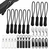 30 Stück Reißverschluss Anhänger Set, Nylon Reißverschluss Zipper mit 10 Federverschlüssen, 10 Zip-Anhänger, Zipper für Reißverschluss, Schwarzen Zipper Pulls für Rucksäcke, Jacken, Gepäck