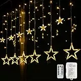 BLOOMWIN Lichtervorhang Fenster Weihnachten Sterne 2m x 1m 138 LEDs Weihnachtsbeleuchtung Innen Fenster Lichterkette Batterie mit Timer Sternenvorhang 12 Sterne Innen Außen Zimmer Balkon, Warmweiß