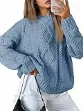 Saodimallsu Strickpullover Damen Oversized Grobstrick Zopfstrick Pullover Rundhals Langarm Einfarbig Oberteile Elegant Cable Knit Pulli Casual Lose Winter Sweatshirt Graublau XL