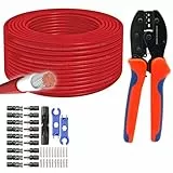 MANAX Solarkabel 6mm² - UV-beständig, flexibel, Photovoltaik Kabel, PV Kabel, Solar Anschlusskabel für Solarpanel & Wechselrichter - langlebig (Rot, 100m + Crimpzange + 10 Paar MC4 Solarstecker)