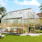 LUXOAK 181 × 363 × 195 cm Aluminium-Gewächshaus mit Schnellmontage-Verbindungen, wetterfestes Outdoor-Gartengewächshaus mit 2 verstellbaren Dachfenstern, Stabiler Rahmen, langlebig, Silber