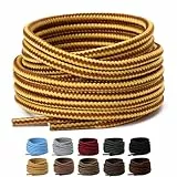 Olukssck 2 Paar Schnürsenkel Rund [ Ø4 mm ] für Arbeitsschuhe & Wanderschuhe, Stiefel, Reißfeste Ersatz Schuhbänder, Gelb/Braun, 122cm