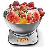 GRAM PRES Lebensmittel Küchenwaage Digital Gewicht Gramm und Oz mit IPX6 Waterproo,Professionelle Edelstahl Digital Küche Lebensmittelwaage 11lb/0.01oz mit Schüssel für Diät Backen Kochen
