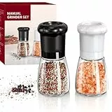 CIRCLE JOY Manuelles Salz und Pfeffermühlen Set für Profiköche, Nachfüllbare Salz und Pfefferstreuer mit Keramikklingen, Einstellbarer Grobheit und BPA-freiem 180ml Glasbehälter, Kurz Schwarz Weiß