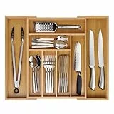 Sampoes Besteckkasten für Schubladen aus Bambus, Besteckeinsatz Schubladen, Cutlery 0rganizer Küche, Schubladeneinsatz mit 6-8 Fächern, Verstellbarer Besteckeinsatz für Besteck
