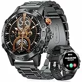 2026 Smartwatch für Herren, Militär, 3,9 cm (1,53 Zoll), IPS-Smartwatch mit Bluetooth-Anrufen, lange Lebensdauer, wasserdicht IP68, Aktivitätsarmband, 120+ Sportmodi, SpO2, Schlaf, Android iOS,Schwarz