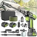 Akku Hochdruckreiniger, highsam Pressure Washer 4-Gang-Modus Max 120Bar, Druckreiniger Mobiler mit 2x4.0Ah Batterien, 6-in-1und 180° Drehbare Düse, Schaumsprüher, 5M Schlauch | Reinigung Bewässerung