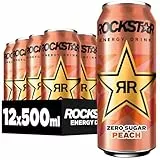 Rockstar Energy Drink Peach Geschmack - Zero Sugar - Koffeinhaltiges Erfrischungsgetränk ohne Zucker für den Energie Kick, EINWEG (12 x 500ml) (Verpackungsdesign kann abweichen)