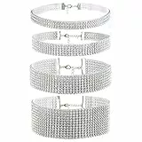 JewelryWe Schmuck 4 PCS Set Damen Halsband, Elegant Strass Choker Halsketten Farbig Transparent Harz Plastik Halsschmuck