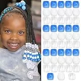 Kotkiddy 48 Stück Perlen Haarperlen Zopf Accessoires für Kinder Mädchen Süss Loc Perlen Haardekoration Schmuckmacher Set mit Werkzeug (Blau Weiß Transparent)