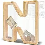 DBPBToU Spardose aus Holz Buchstaben, Groß Durchsichtig Sparschwein für Kinder, 23 * 4 * 23cm Große Personalisierte Sparbox, Lustige Piggy Bank für Geburtstag Geschenk/Heimdekoration/Keepsake (N)