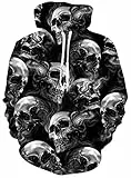 Loveternal Skull Pullover Unisex Schädel Kapuzenpullover 3D Druck Hoodie Herren Langarm Fleece Sweatshirt für Teen Jungen Mädchen L