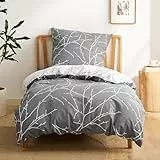 BEDSURE Bettwäsche 135x200 Baumwolle Grau - Bettwäsche-Sets 135 x 200 cm Bettbezug 2teilig mit Kissenbezug 80x80 cm, ÖKO-TEX Wendebettwäsche Bedding Zweige Muster mit Reißverschluss