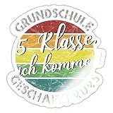 Spreadshirt Grundschule Geschafft 2025 Retro 5. Klasse Ich Komme Sticker, max. 10x10 cm, 10 x 10 cm, Weiß glänzend
