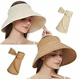 Maylisacc Strohhut Damen, Faltbar Strohhut UV Schutz 50 Sonnenhut Elegant Sommerhut Breite Krempe Visor Cap-Einstellbar, 55-59cm, Khaki+Beige