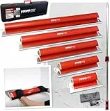 STREND PRO Flächenspachtel Set PREMIUM V2 | inkl. Fassadenspachtel 1000mm, 800mm, 600mm, 400mm, 250mm Glättspachtel, Teleskopgriff, Transportkoffer | PROFI Z Spachtel Set für Trockenbau, Verputzer
