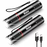 Blukar LED Taschenlampe Aufladbar, Superhelle Zoombar Mini Torch mit 4 Lichtmodi & Langer Betriebsdauer, Wasserdichte Handlampe für Camping, Wandern, Outdoor, Notfäll - 2 Stück