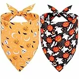 SZEE Hundehalstuch Halloween Kostüm Hunde Bandana for Dogs,Geschenk Deko mit Kürbis Motiv, Kopftücher Waschbarer Hundehalstücher für Kleine/Mittel/Große Hunde und Katzen Haustier, Orange+Schwarz, XL