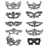 UYUYong 10 Stück Maskerade Maske Damen Elegant Venezianische Sexy Schwarz Spitze Maske für Valentinstag Halloween Karnevalsparty Maskerade Party Cosplay