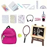 Wichtel Zubehör Puppenhaus Zubehör, Miniatur Zubehör Schulset Schulranzen Schreibtafel Modellhandy Stift Lineal Buch Getränke Kopfhörer Tennis Set Miniatur Wichtel Zubehör, Puppenhaus Dekoration