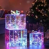 GlobaLink 3er LED Geschenkboxen Weihnachten, Bunt Weihnachtsdeko mit Beleuchtung Weihnachts Deko Boxen mit Timer 8 Modi Beleuchtete Weihnachten Deko für Innen, Weihnachtsbaum, Strombetrieben