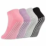 Newofview 4 Paar Stoppersocken für Damen Herren, Yoga Socken Antirutschsocken Rutschfeste Socken Grip Socken für Ballett, Pilates, Krankenhaus, Fitness (Baumwolle, Mehrfarbig A)