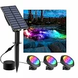 NATPOW Solar Teichbeleuchtung, RGB Unterwasser Teichlicht Landschaftsscheinwerfer Teichleuchten Tauchstrahler mit IP68 wasserdicht, Farbwechsel Gartenbeleuchtung für Garten, Patio, Baum(3 in 1)