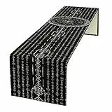 kikomia Baumwolle Leinen Wikinger Tischläufer Rechteckige Wikinger Futhark Runen Tischdecke Kommode Schal für Hochzeiten Party Urlaub Tischdekoration Abdeckung Tischplatte (33×229cm, White)