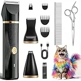 Bautrium Leise Schermaschine Katze Set,Profi Haarschneidemaschine für Katzen Hunde Verfilztes Fell Pfotenhaare mit Pflegeschere & Kamm,USB-C-Aufladung, Schwarz