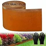 10m x 14.5cm hoch Rasenkante aus Metall,Cortenstahl Rasenkante Rostoptik,Beetumrandung für DIY Lawn,Mähkante Beeteinfassung mit 1 Paar Handschuhe,Rasenkante verzinkt Metall für Garten