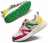 LUCKY STEP Freizeit Sneaker für Damen, Plateau - Klassische Walking Tennis Reisen Turnschuhe, Farbenfrohe Chunky Sneaker (Fuchsia/Grün, 7US-37EU-4UK)