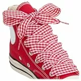 Puzeam 2 Paar Modisch Ribbon Satin Schnürsenkel für Sneaker 25mm Breite Flach Kariert Schuhbänder für Stiefel Seidenschnürsenkel für Damen Mädchen (S-Rot Weiß, 160CM)