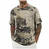 KOG T-Shirts für Herren Sommer Tshirt Kurzarm Shirt Mode Motiv Tee Business Baumwolle T Shirt Kleidung Freizeit Arbeitsshirt Jungen Loose Fit Unterhemd Khaki XL