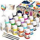 ARTFLY Glas und Porzellanfarbe, 20 Farben à 30 ml Glasmalfarbe mit 3 Pinseln, wasserfeste, permanente Acrylfarbe für Keramik und Glas, zum Bemalen von Weingläsern, Porzellan, und Fenstern