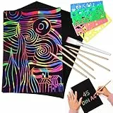 Tritart Kratzbilder Set für Kinder und Erwachsene I 45 Blatt I Regenbogen Kratzpapier zum Zeichnen und Basteln I mit Schablonenlinealen, Holzstiften, Stickern und Pinsel I A4 29,7 cm x 21cm